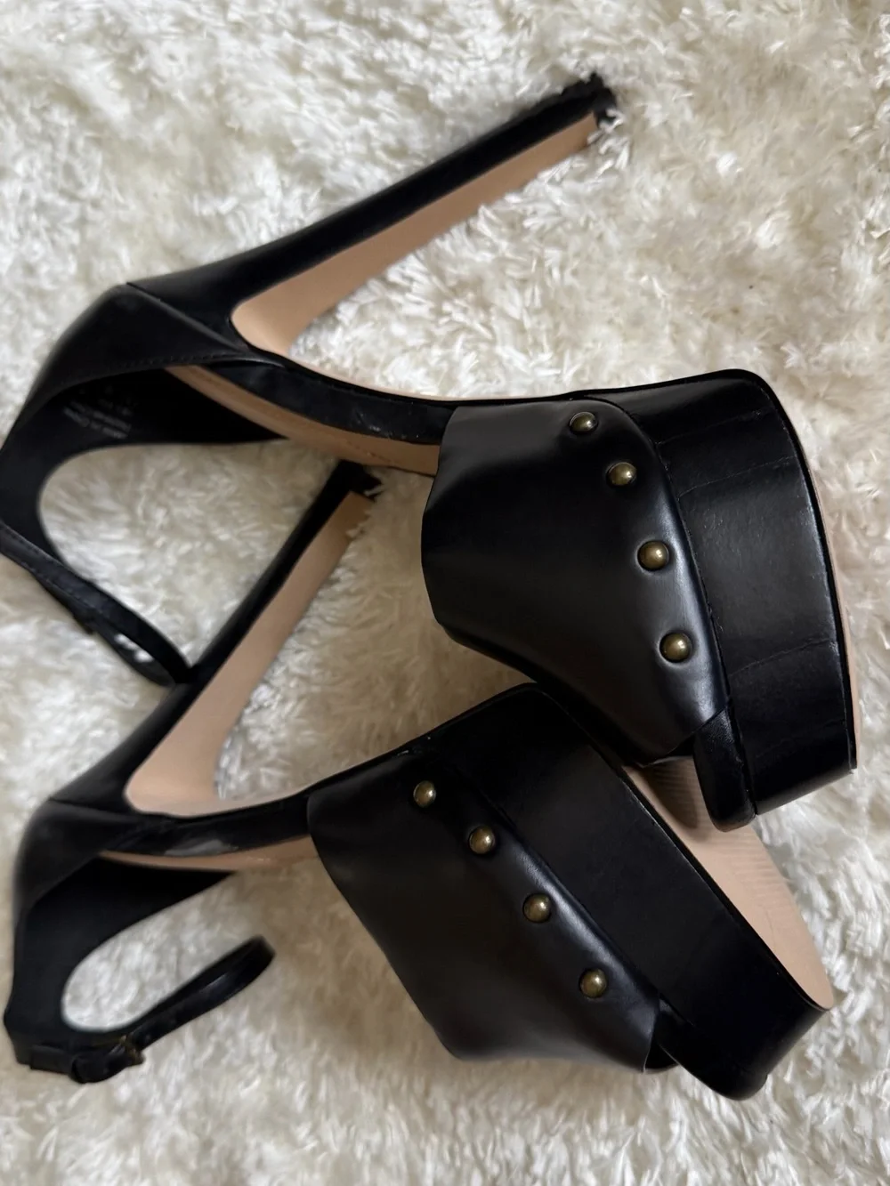 Aldo Black Studded Platform Peep-Toe Ankle Strap Heels